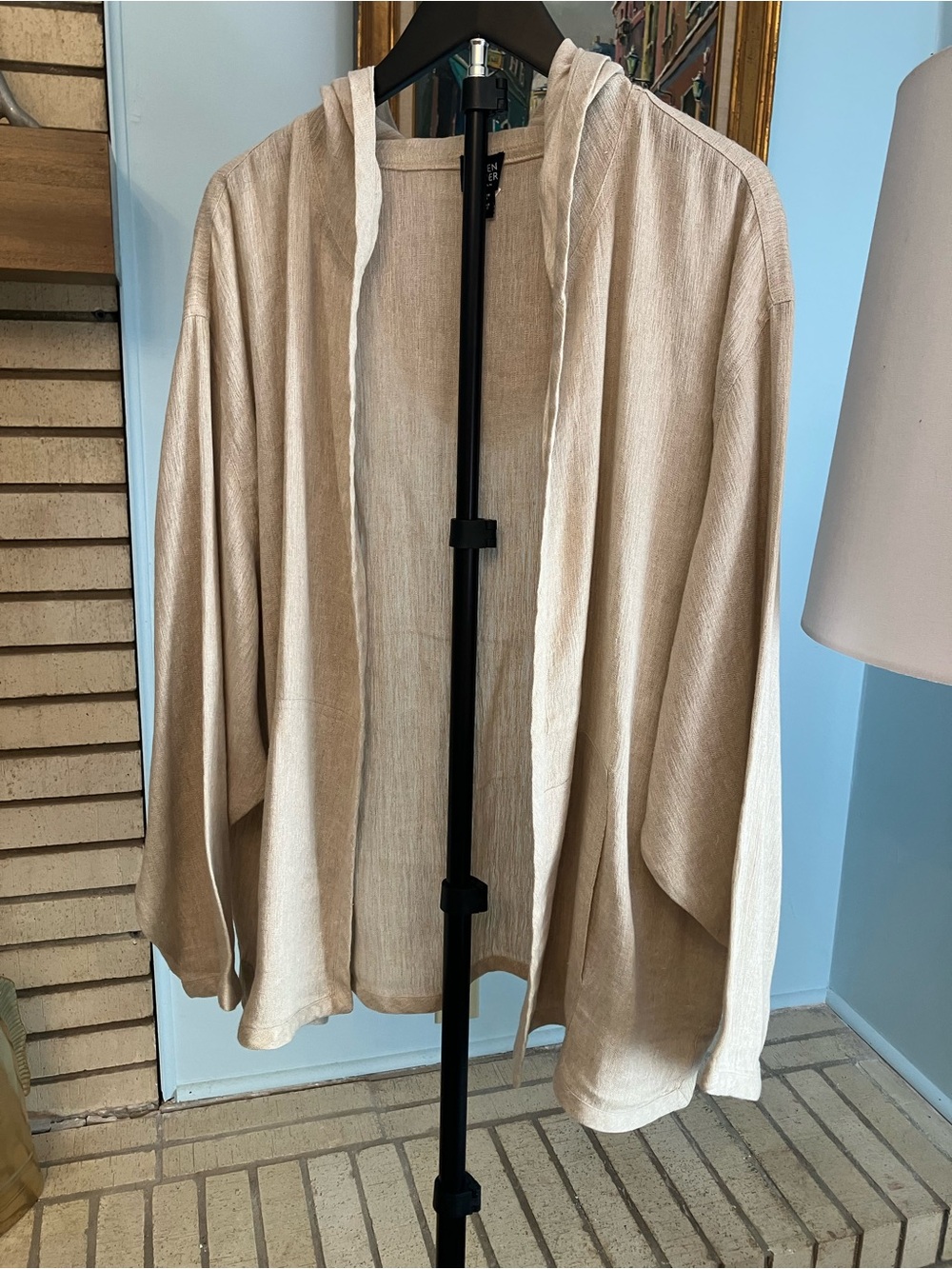 Eileen Fisher 2XL Lightweight Summer Hooded Open Cardigan - Beige